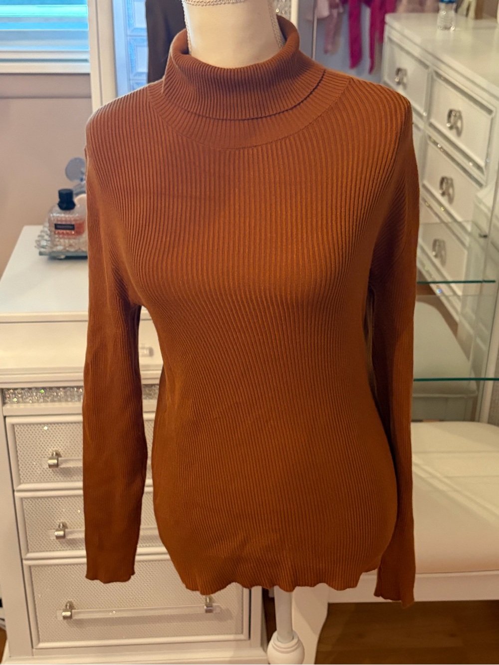 Nine West Cognac Ribbed Turtleneck Sweater Size L